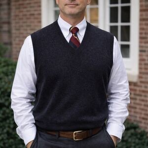 Orvis Merino Wool Sweater Vest Mens L Dark Gray V-Neck Pullover Business Casual